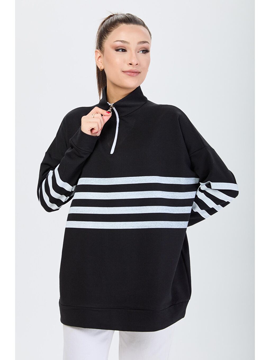 Hakim Yaka Kadın Siyah Sweat - 13101-3