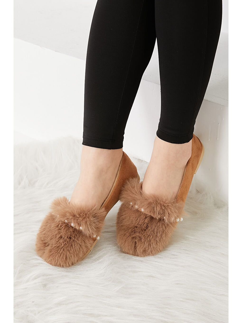 Bej Kadın Vizon İncili Tüyül Babet  - 26650-1