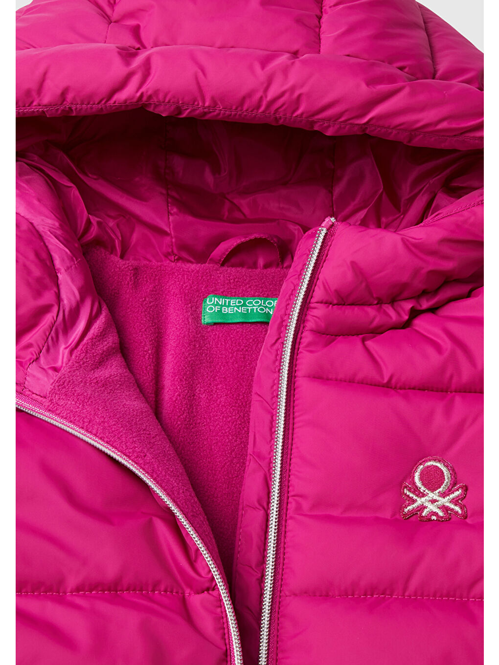 Kız Çocuk Pembe Sol Göğsü Logo İşlemeli Cepli Kapüşonlu Yüksek Yaka Mont-2