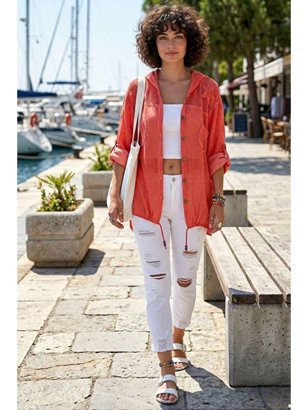 Kırmızı Narçiçeği Uzun Kol Arkası Yıldız Desenli Omuzları File Ve Yıldız Detaylı Casual Dokuma Ceket 70 65-2