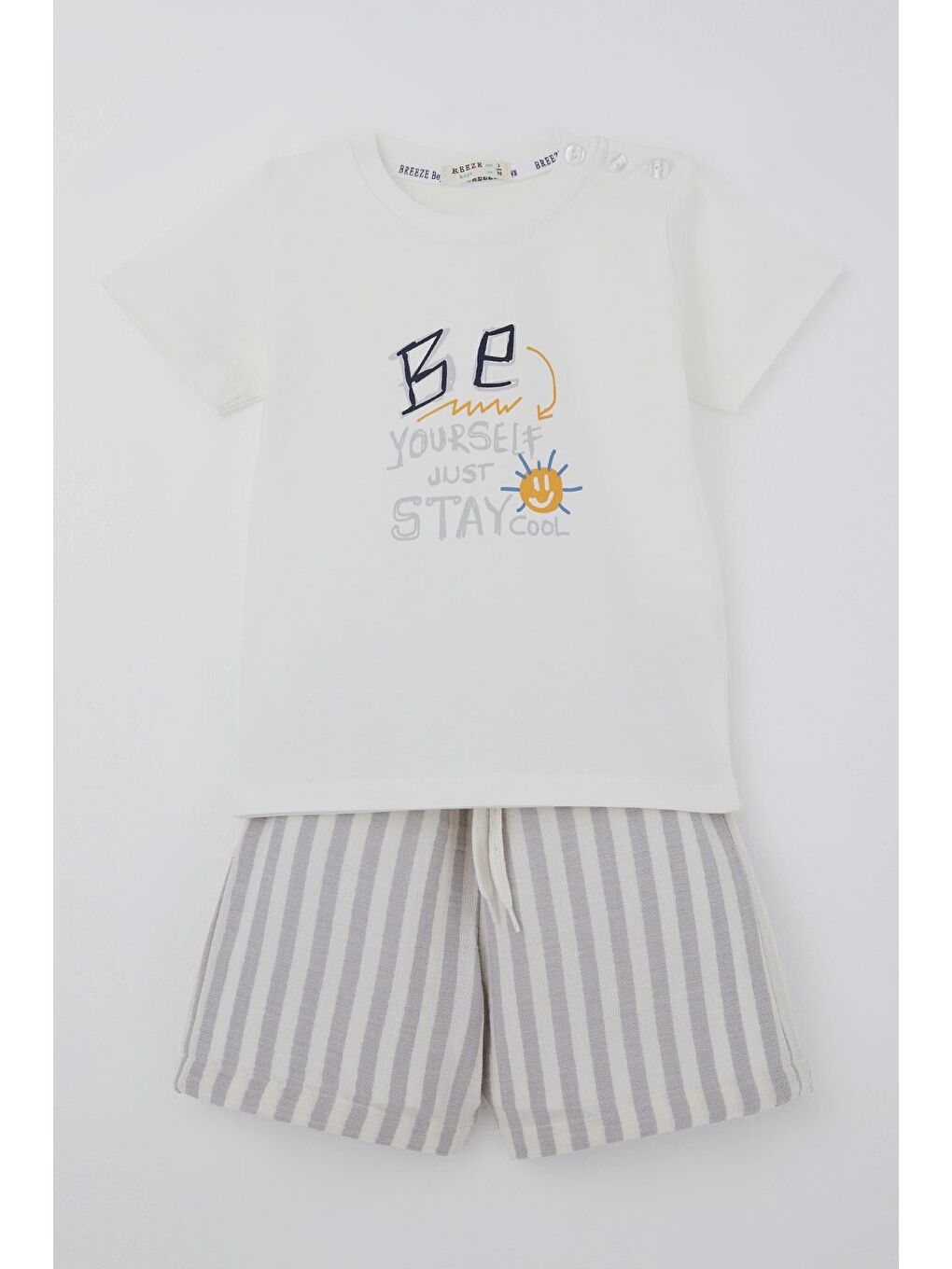 Erkek Bebek Şortlu Takım Motivasyon Temalı Bağcık Aksesuarlı Ekru (9 Ay-3 Yaş)