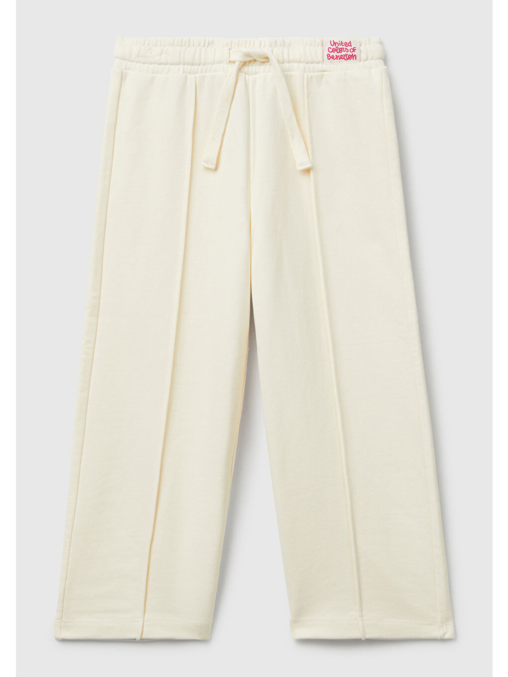 Kız Çocuk Ekru Dikiş Detaylı Beli Büzgü İpli Bol Paça Eşofman Altı