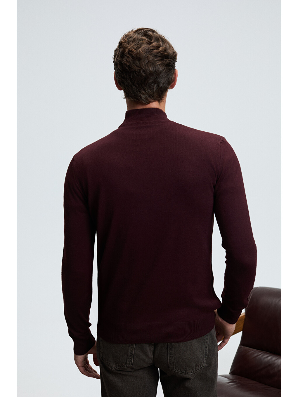 Rebel Erkek Yarım Balıkçı Yaka Basic Slim Fit Triko Bordo Kazak-5