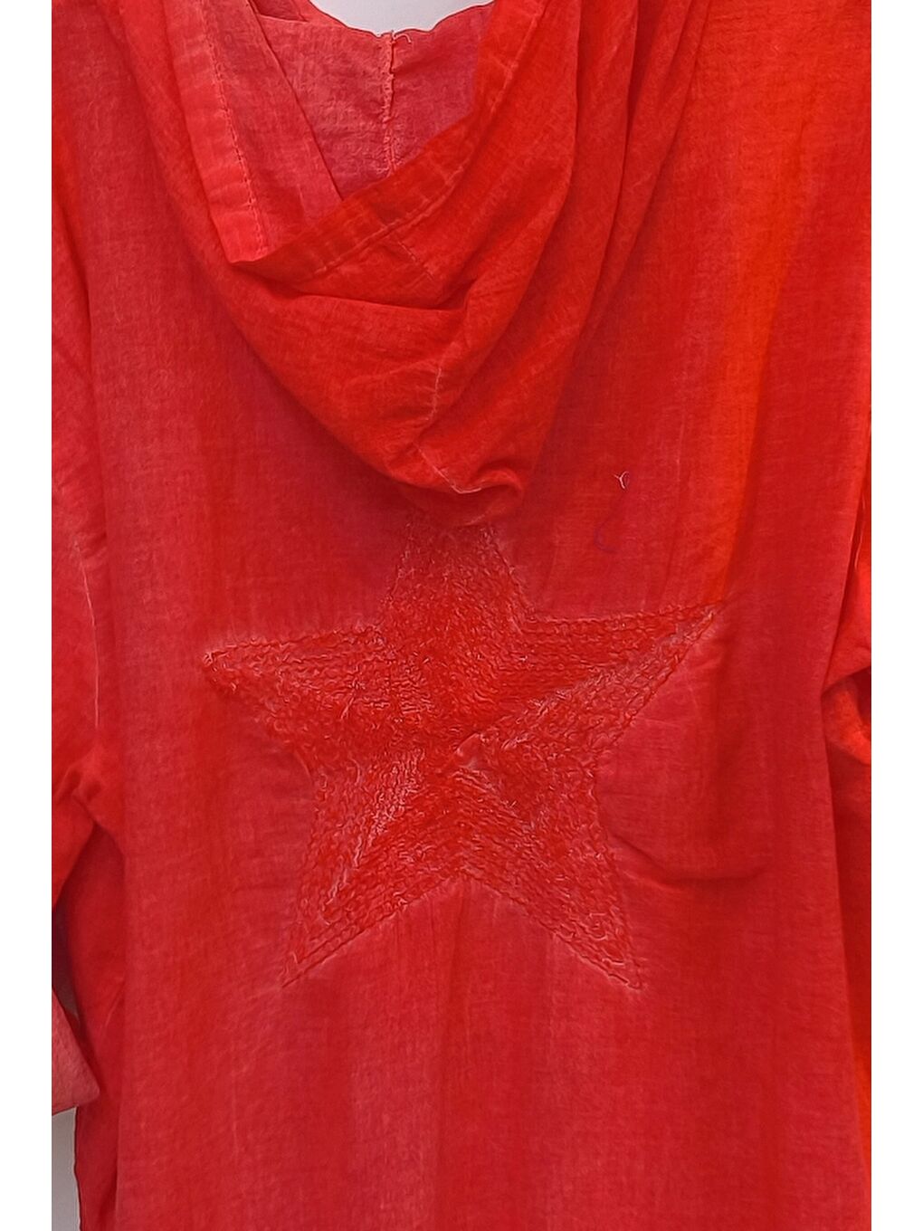 Kırmızı Narçiçeği Uzun Kol Arkası Yıldız Desenli Omuzları File Ve Yıldız Detaylı Casual Dokuma Ceket 70 65-6