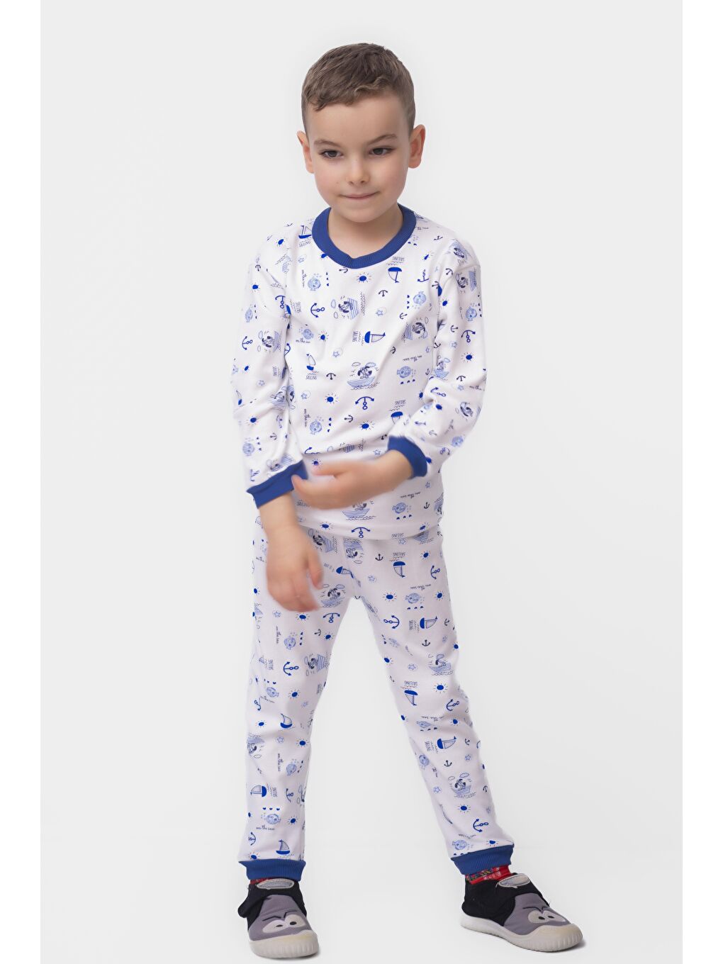 Harika KIDS Beyaz Erkek Çocuk İnterlok Kumaş Örme Basic Baskılı Pijama Takımı - 1