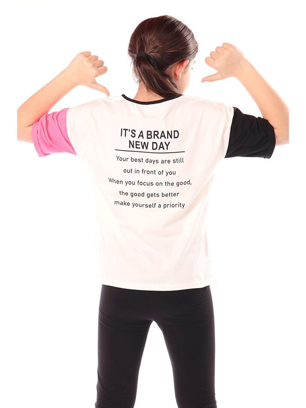 Ekru Kız Çocuk Nakışlı Tişört-1