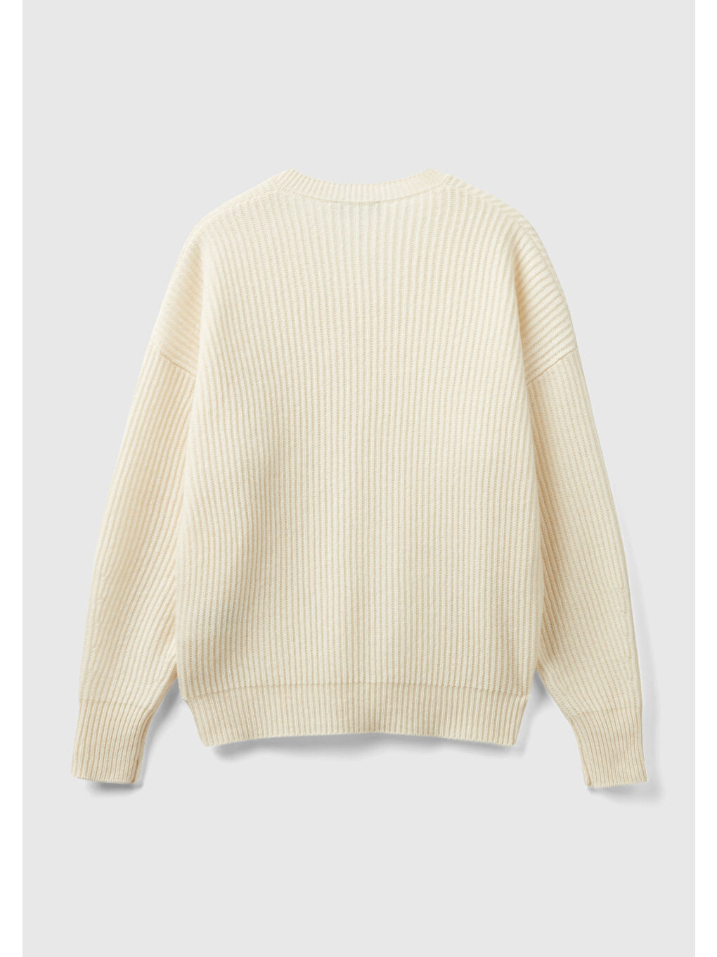 Bej Kadın Vanilya Yün Karışımlı Boxy Fit V Yaka Kazak-3