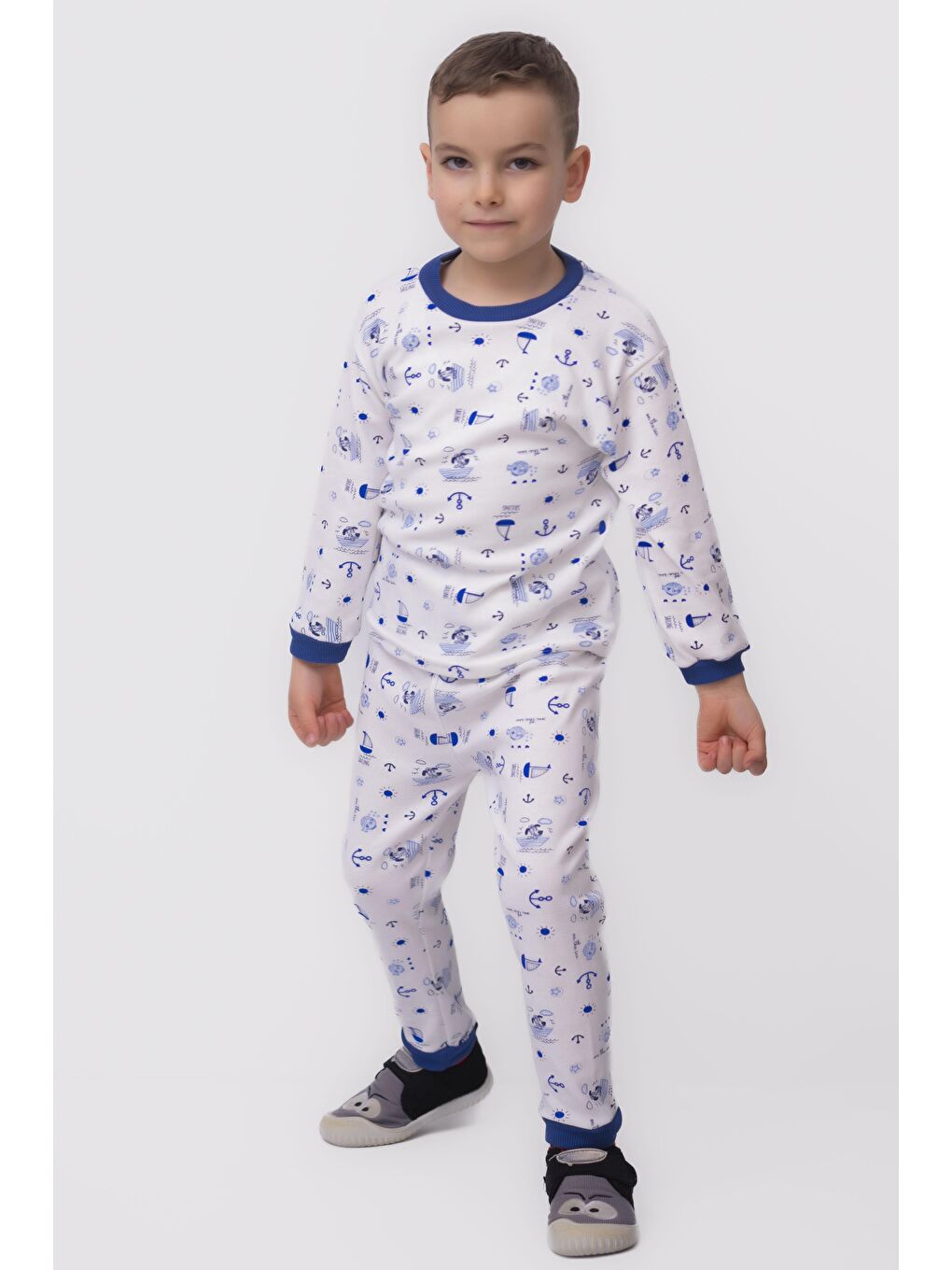 Harika KIDS Beyaz Erkek Çocuk İnterlok Kumaş Örme Basic Baskılı Pijama Takımı - 2