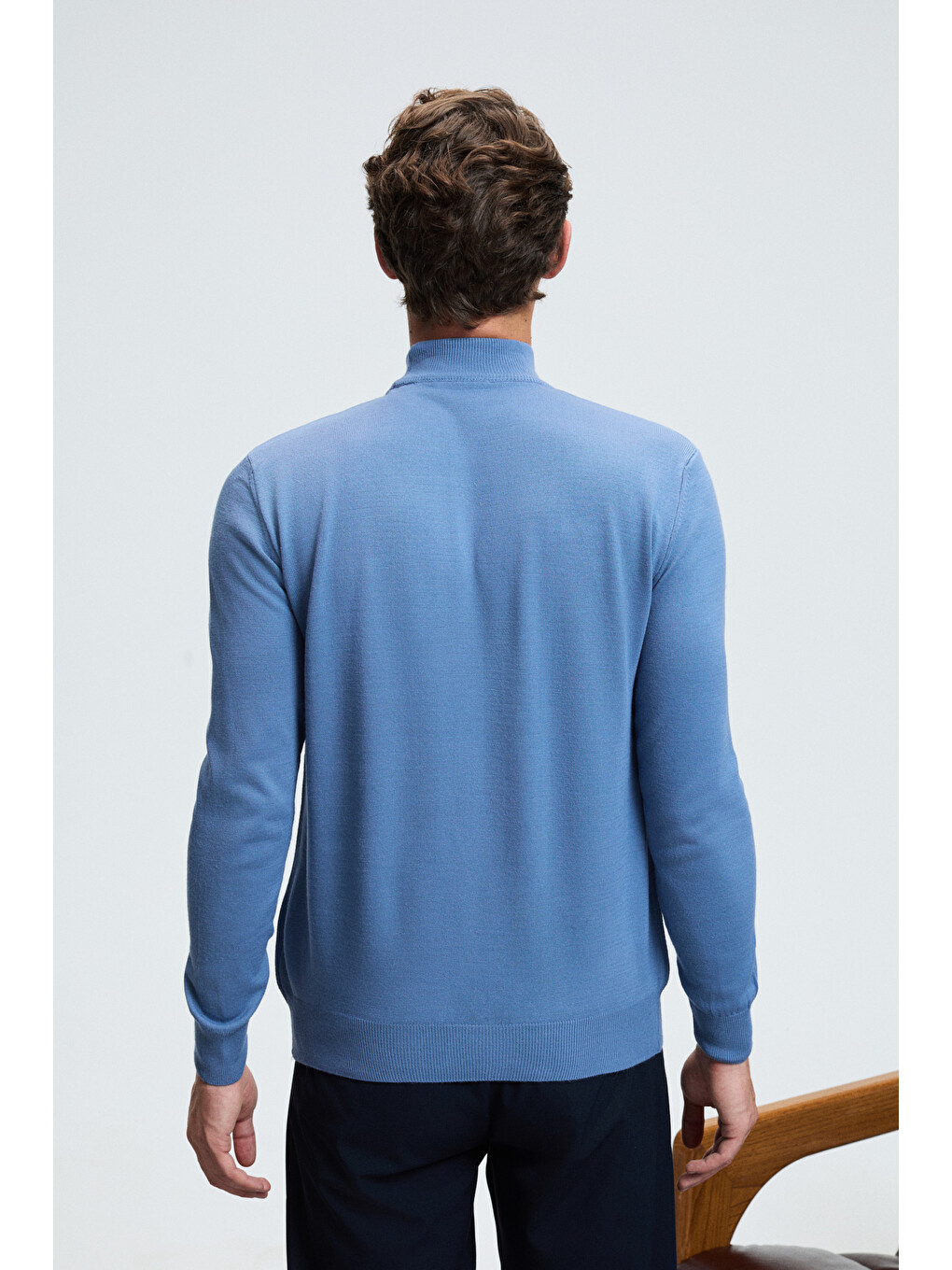 Rebel Erkek Yarım Balıkçı Yaka Basic Slim Fit Triko Mavi Kazak-5