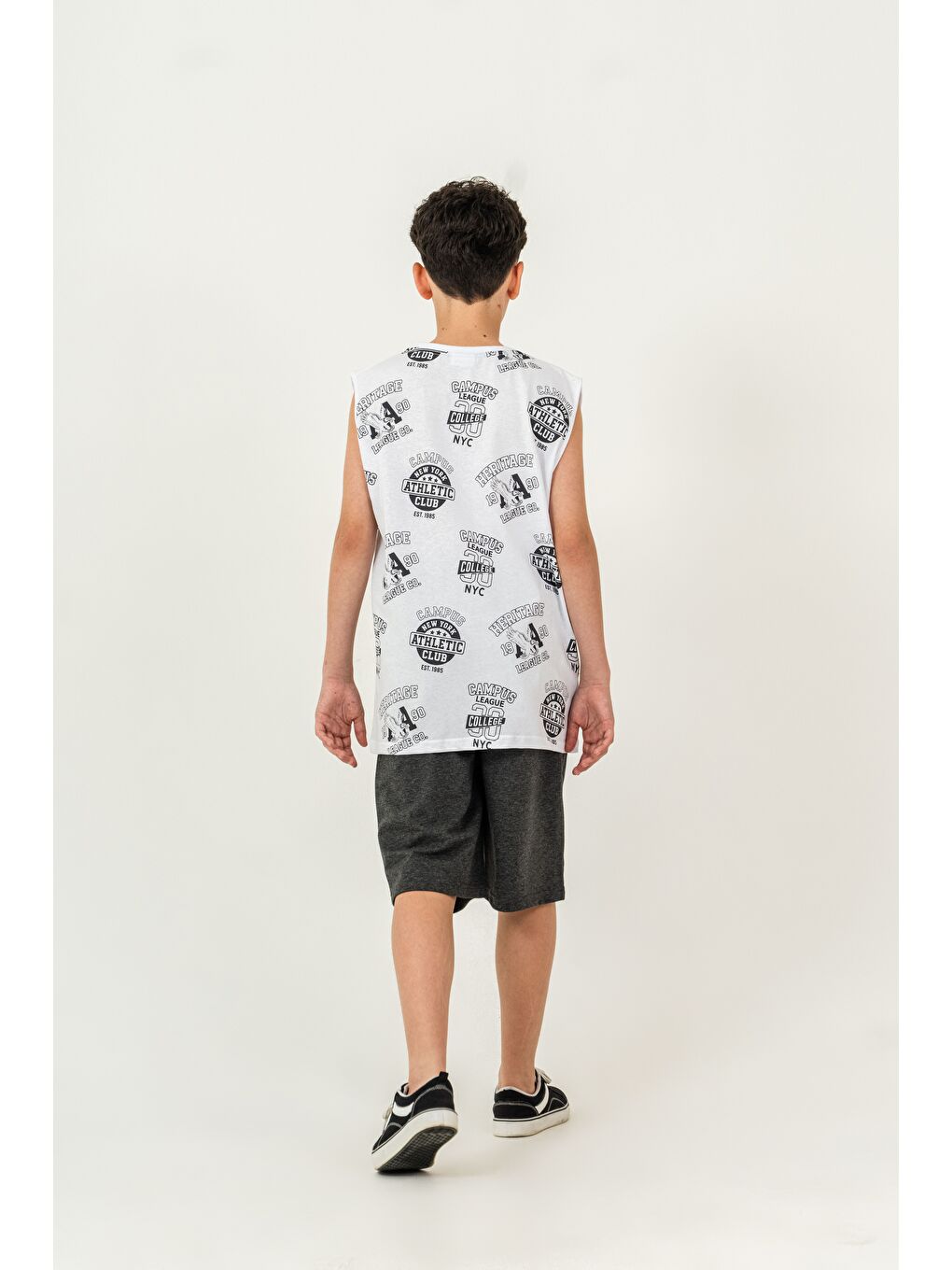 Antrasit Üst Atlet Tüm Alan Baskılı Alt Kapri Sol Bacak Baskılı Erkek Çocuk Şort - Atlet Takımı-4