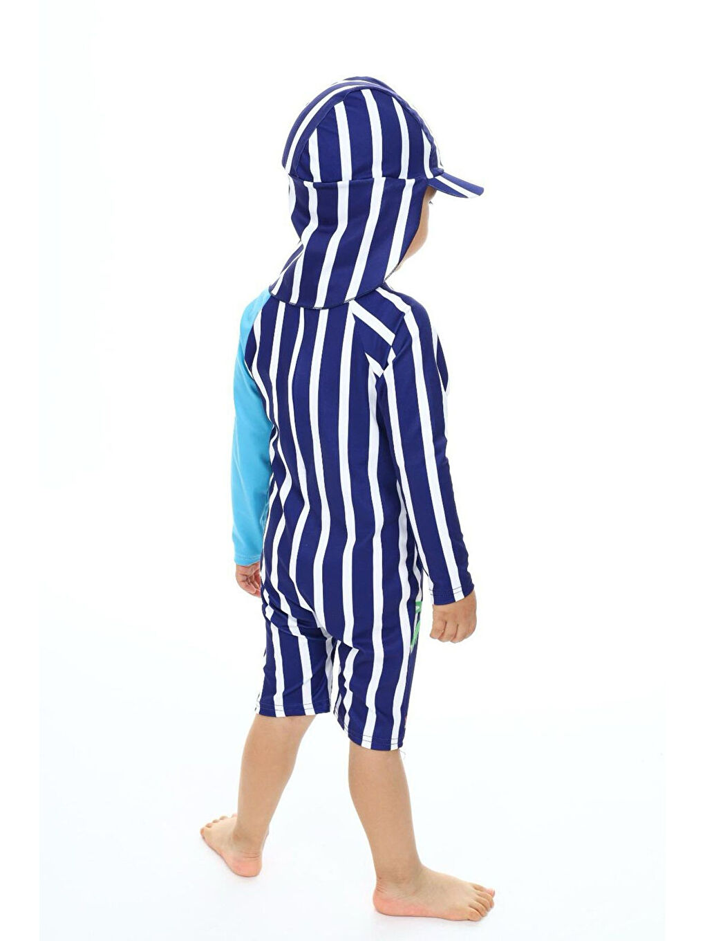 Beyaz Şapkalı Fermuarlı Uzun Kollu Mayo-1