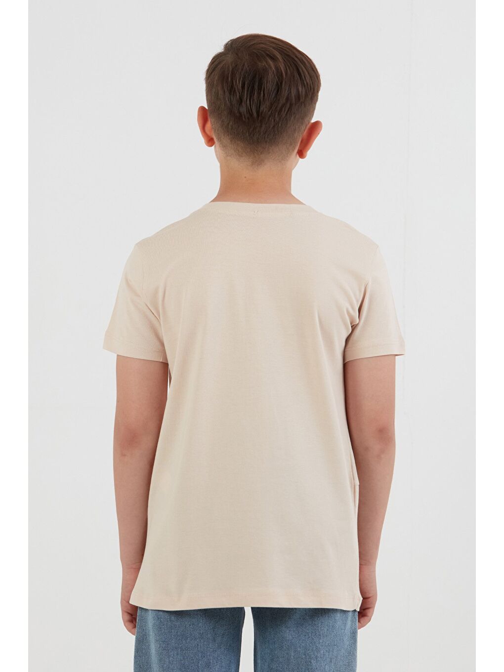 Bej %100 Pamuk Rustic Yazı Baskılı Erkek Çocuk Tişört-3