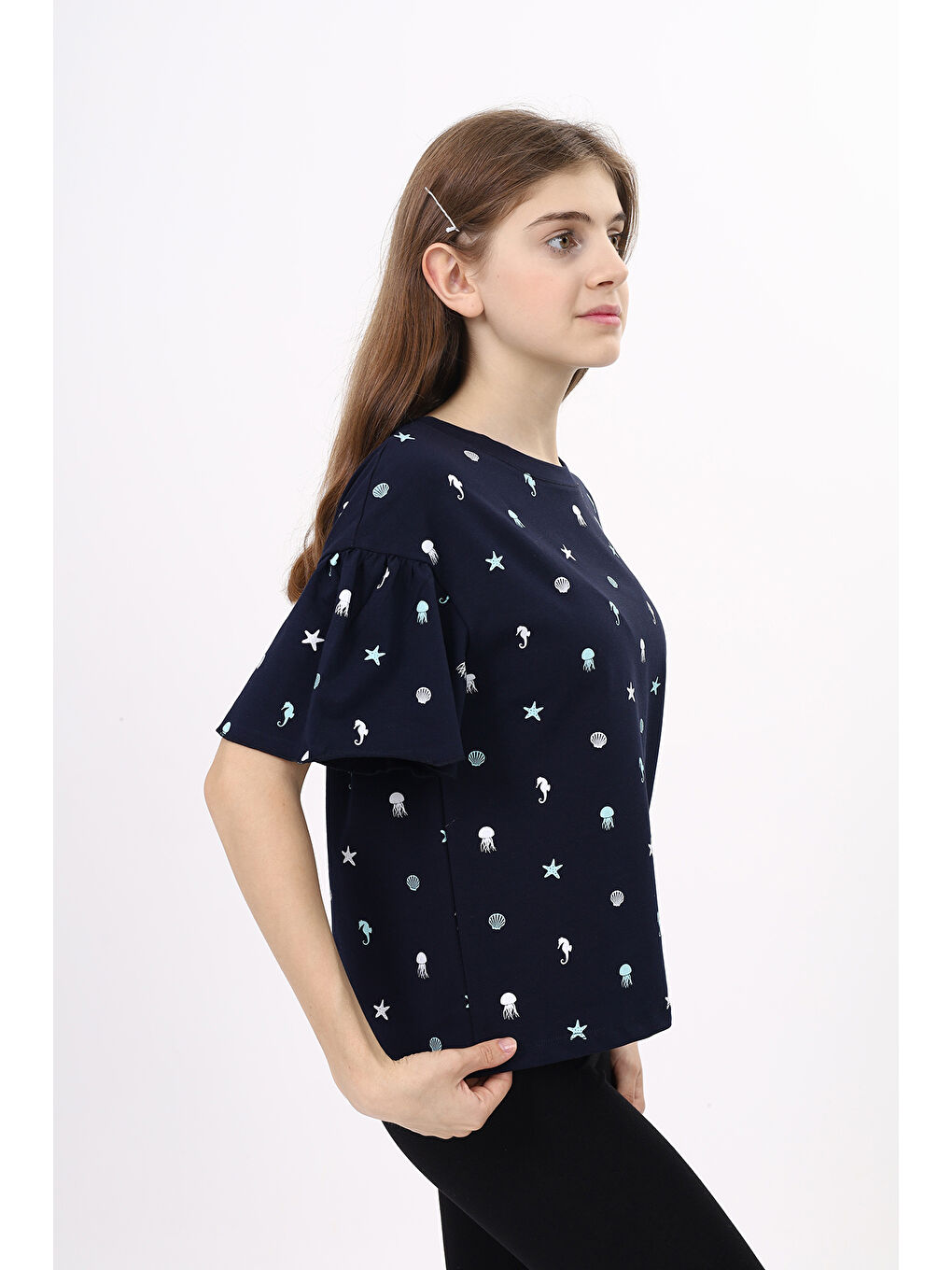 Lacivert Kız Çocuk Baskılı Tişört-2