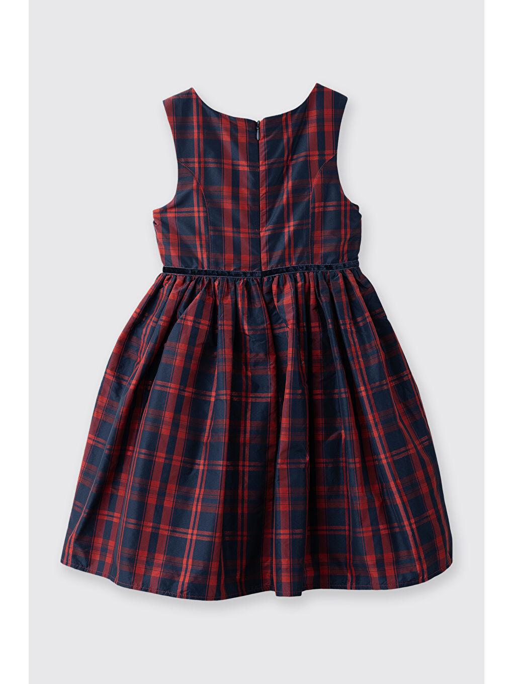 Kız Çocuk Ekose Desenli Beli Kurdelalı Kabarık Lacivert Parti Elbisesi-2