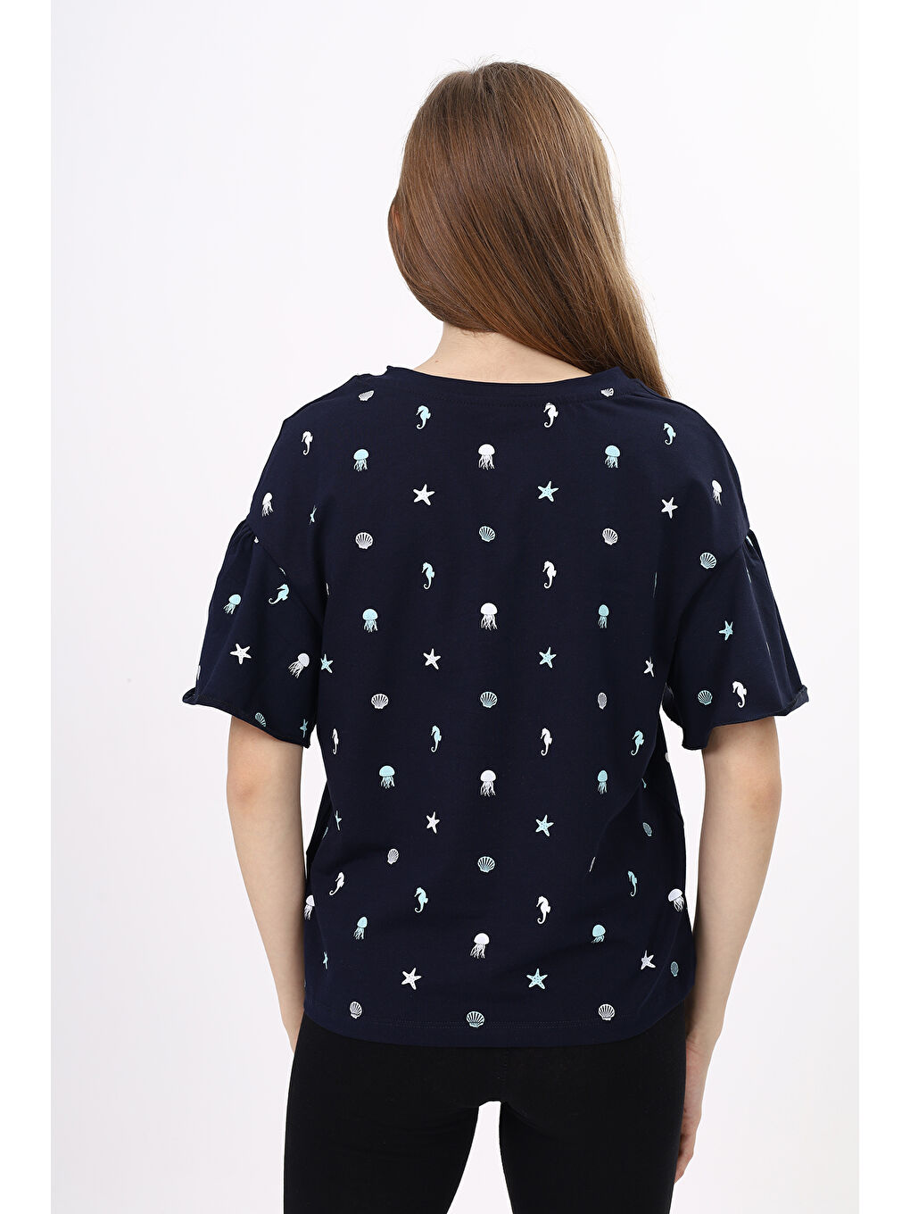 Lacivert Kız Çocuk Baskılı Tişört-3