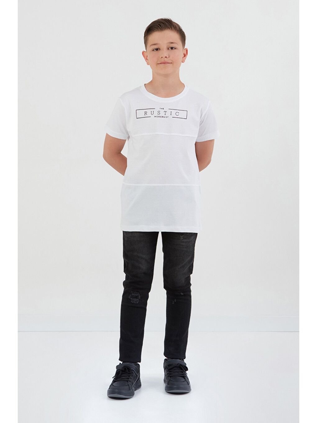 Beyaz %100 Pamuk Rustic Yazı Baskılı Erkek Çocuk Tişört-1