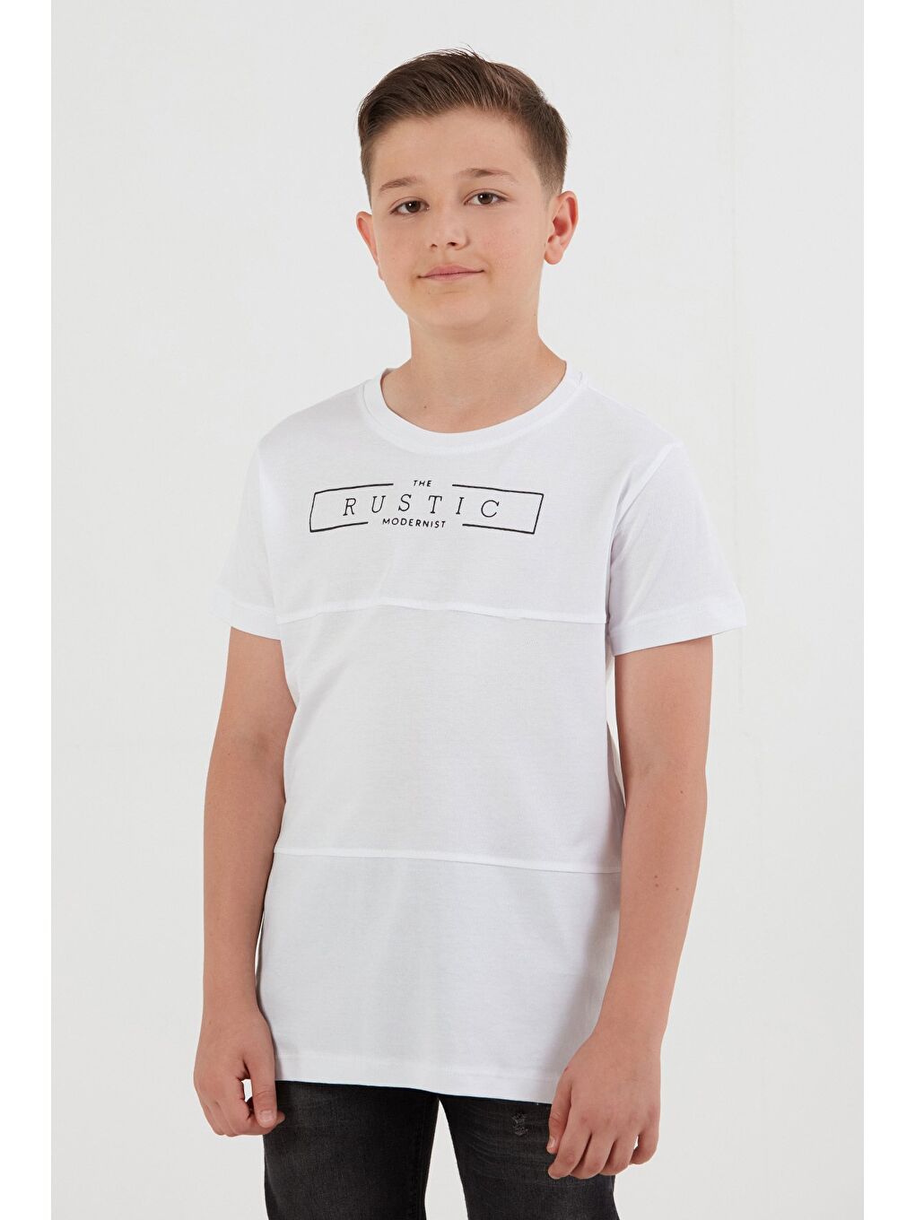 Beyaz %100 Pamuk Rustic Yazı Baskılı Erkek Çocuk Tişört-2
