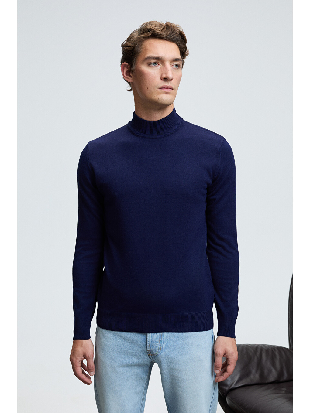 Rebel Erkek Yarım Balıkçı Yaka Basic Slim Fit Triko Lacivert Kazak-1