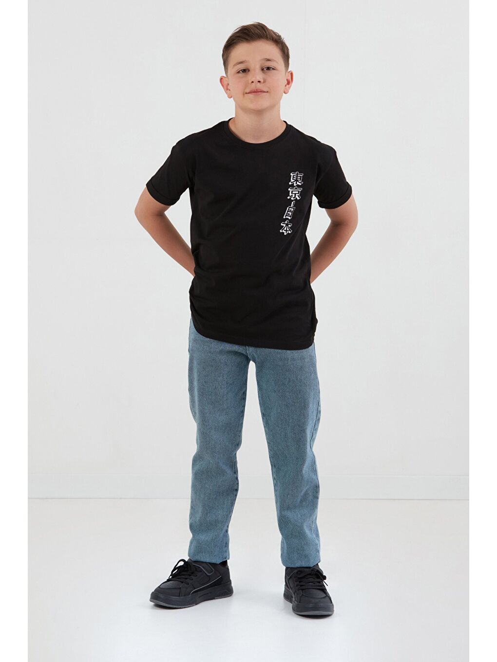 Siyah %100 Pamuk Baskılı Erkek Çocuk Tişört-2