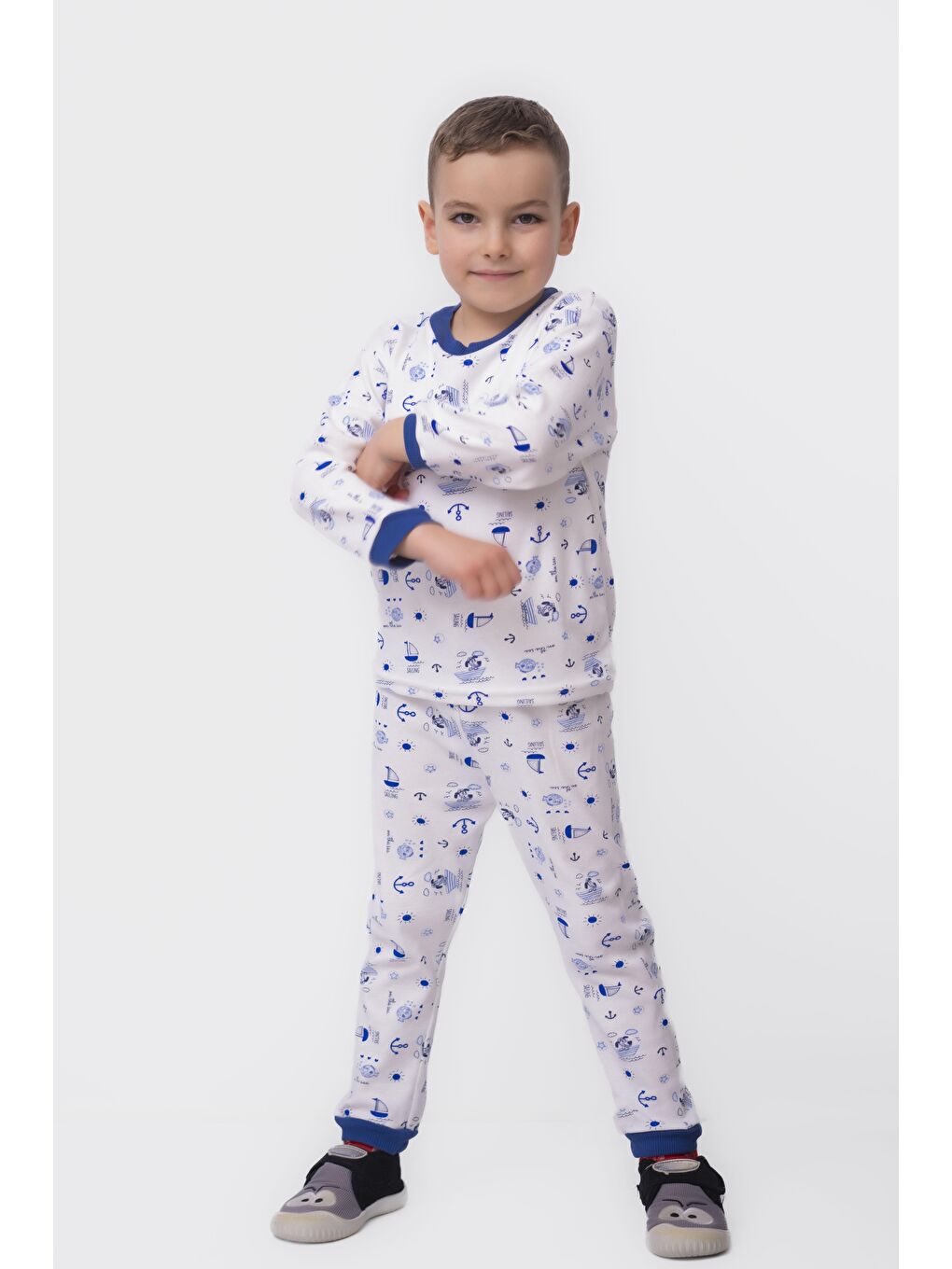 Harika KIDS Beyaz Erkek Çocuk İnterlok Kumaş Örme Basic Baskılı Pijama Takımı - 4