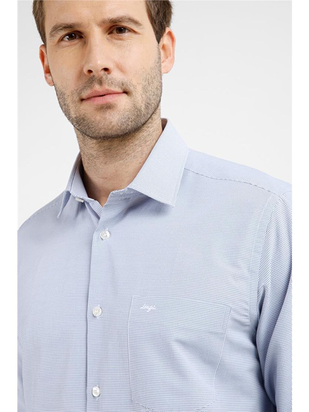 Lacivert Kareli Desen Sert Yaka Uzun Kol Cepli Comfort Fit Pamuklu Gömlek 1004255221-1