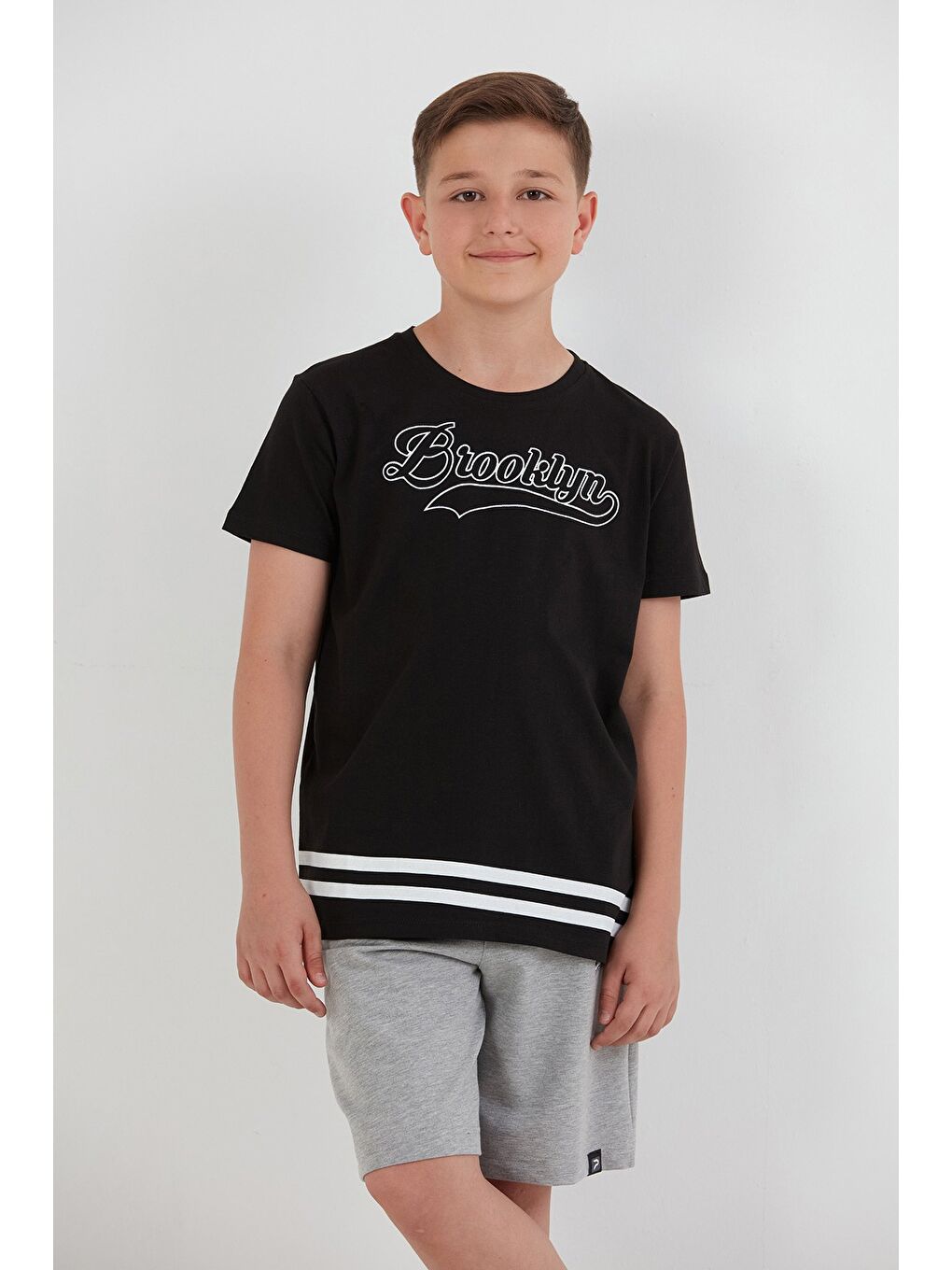 Siyah %100 Pamuk Brooklyn Baskılı Erkek Çocuk Tişört