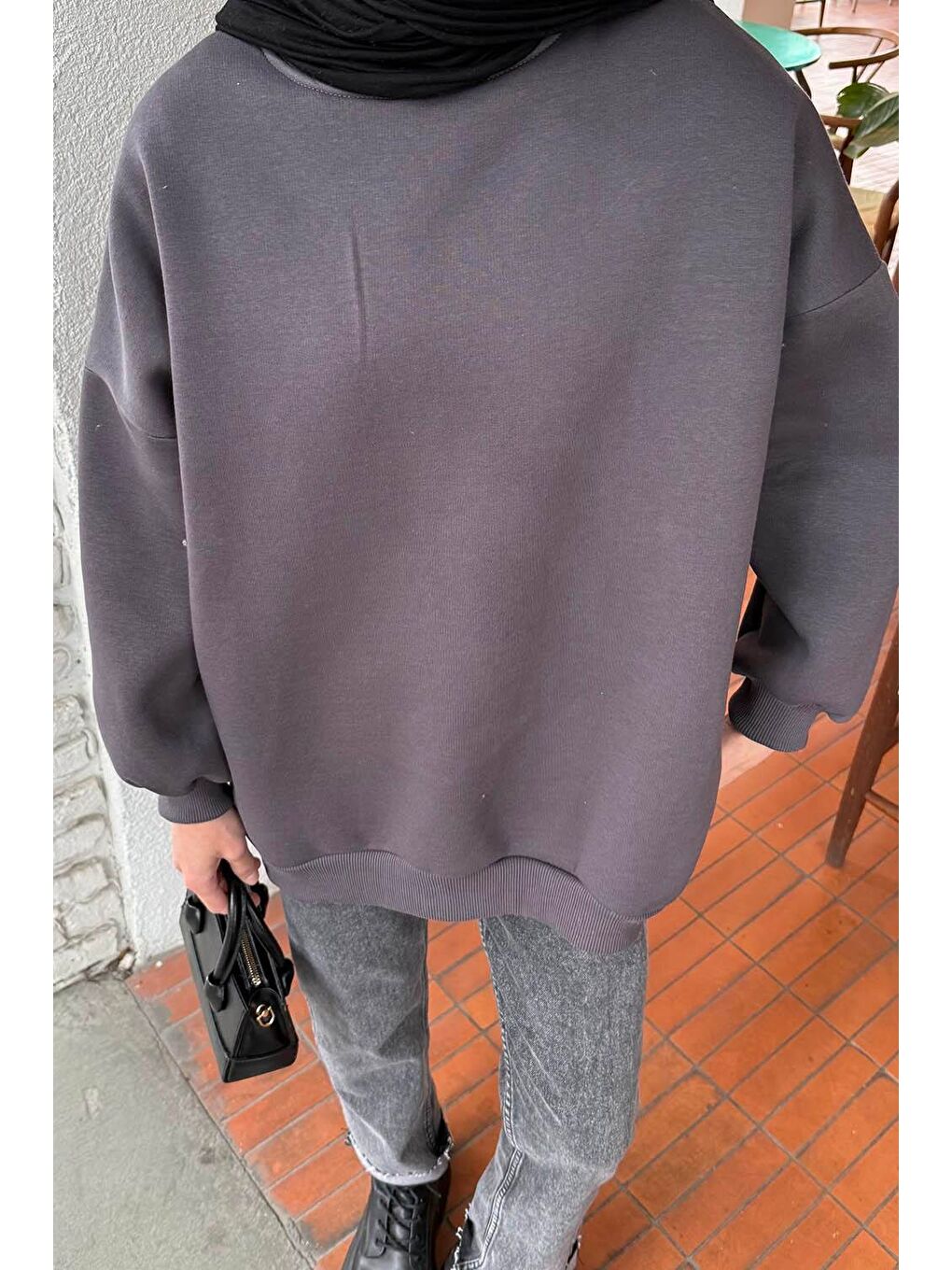 Jasmin Bisiklet Yaka Oversize Sweat Antrasit-2