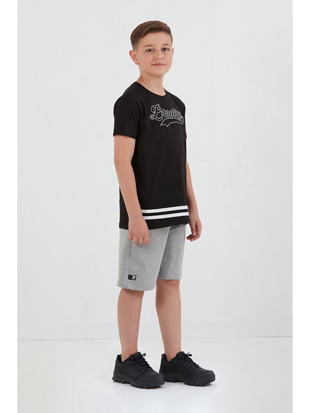 Siyah %100 Pamuk Brooklyn Baskılı Erkek Çocuk Tişört-4