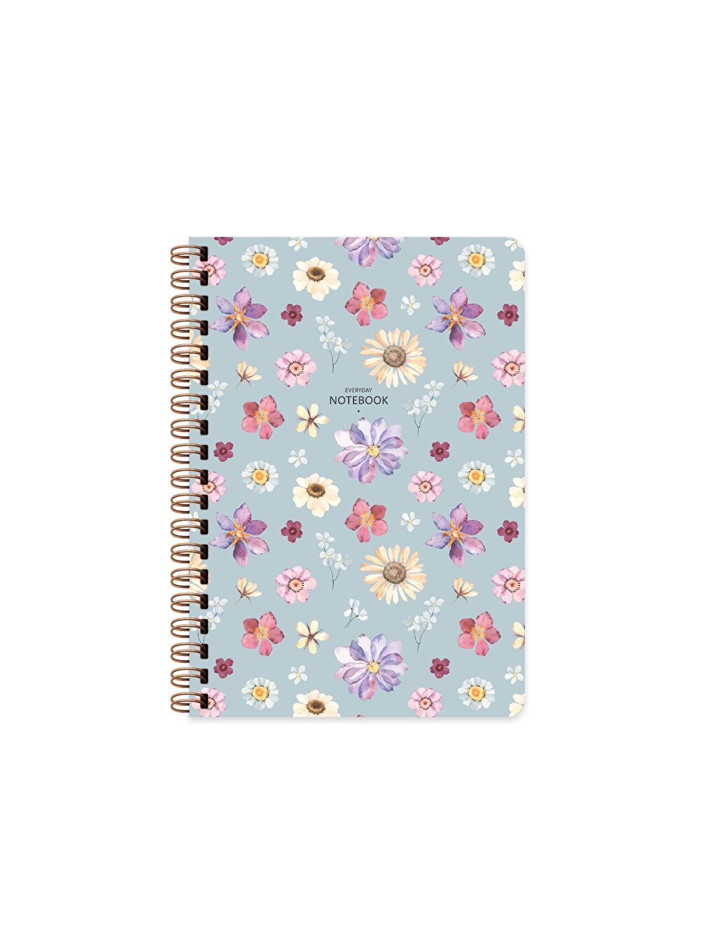 Çizgili Spiralli Sert Kapak Çiçek Defter Mavi A5 96 Yp.