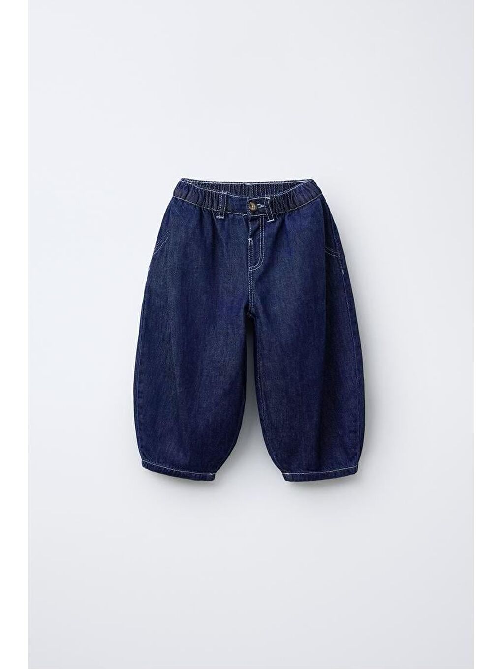 Lacivert Unisex Çocuk Pamuklu Balloon Kesim Jean Pantolon   Lastikli Paça Detaylı