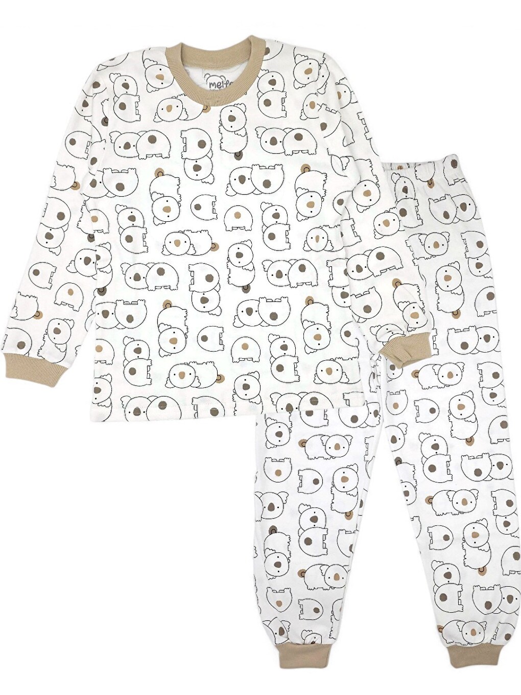 Ekru Erkek Çocuk 6-9 Yaş Koala Baskılı Bisiklet Yakalı Mevsimlik %100 Pamuk Gecelik Pijama Takımı-2