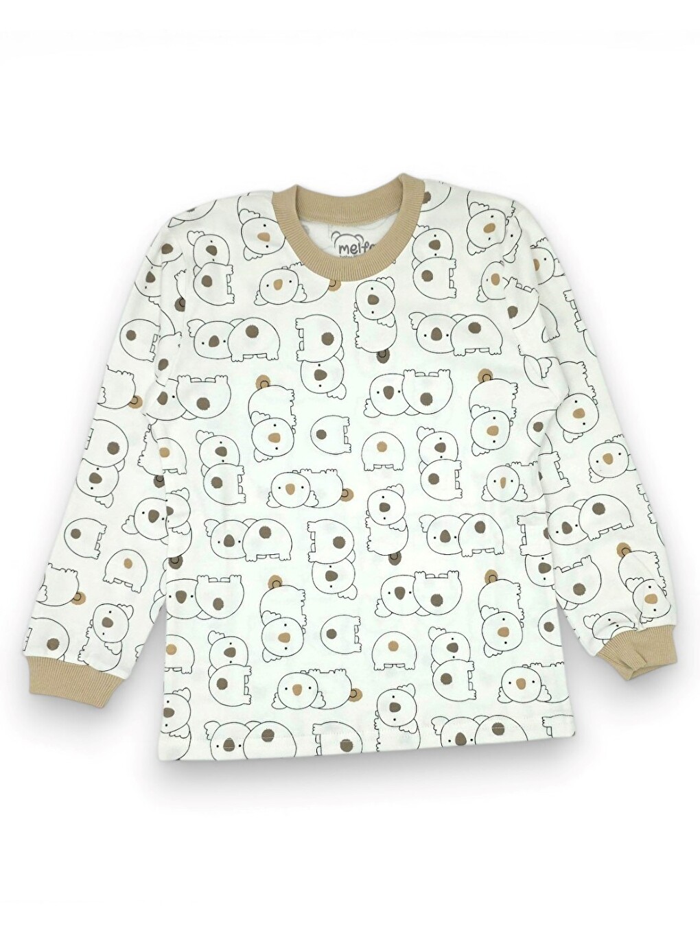 Ekru Erkek Çocuk 6-9 Yaş Koala Baskılı Bisiklet Yakalı Mevsimlik %100 Pamuk Gecelik Pijama Takımı-3