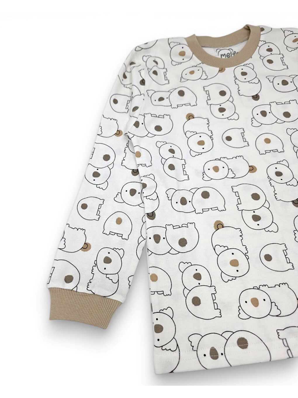 Ekru Erkek Çocuk 6-9 Yaş Koala Baskılı Bisiklet Yakalı Mevsimlik %100 Pamuk Gecelik Pijama Takımı-4