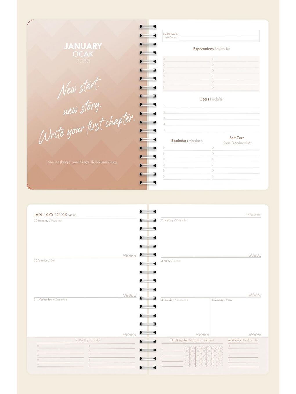 2026 Haftalık Ajanda Spiralli A5 12 Aylık Rise-6
