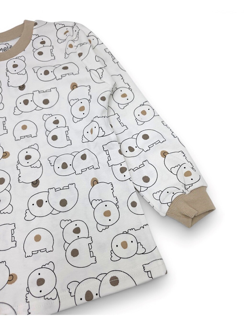 Ekru Erkek Çocuk 6-9 Yaş Koala Baskılı Bisiklet Yakalı Mevsimlik %100 Pamuk Gecelik Pijama Takımı-5