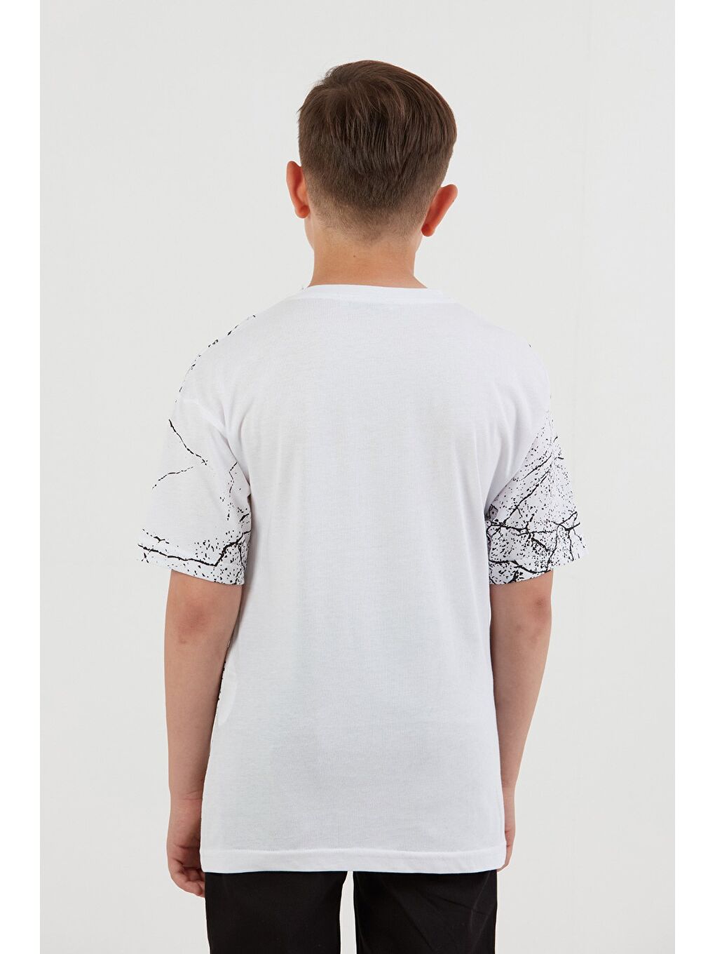 Beyaz Şimşek Baskılı Bisiklet Yaka Erkek Çocuk Tişört-2