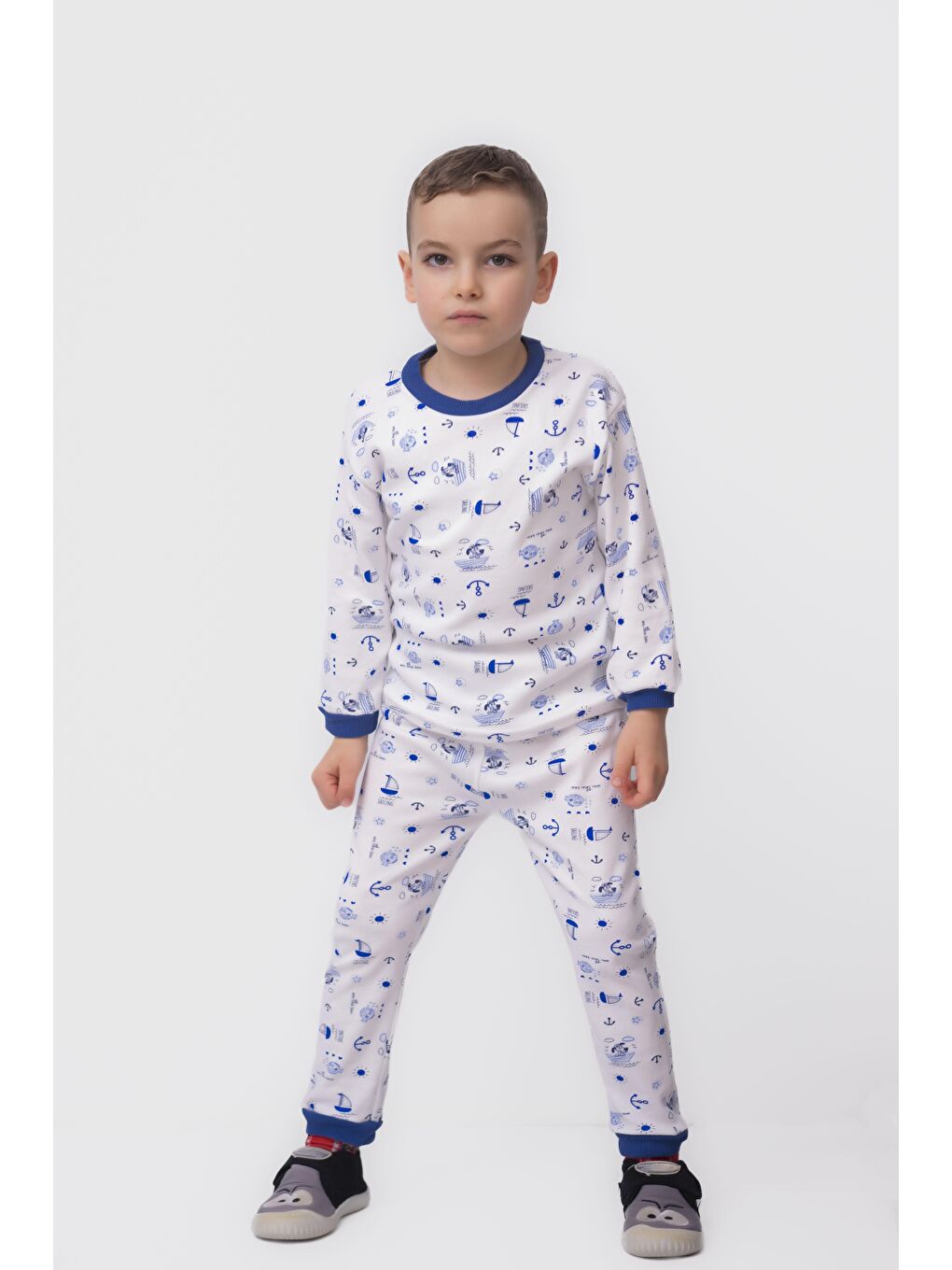 Harika KIDS Beyaz Erkek Çocuk İnterlok Kumaş Örme Basic Baskılı Pijama Takımı - 5