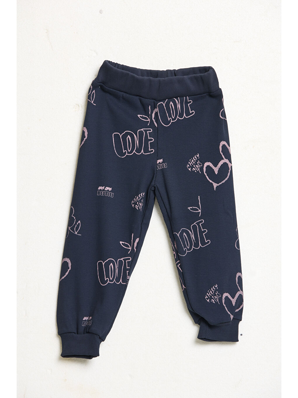 Karışık 5'li paket Kalp baskılı bebek eşofman altı fitilli pantolon-2