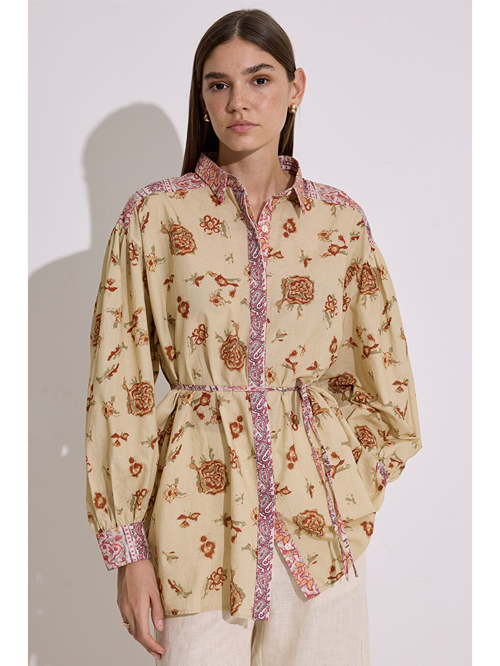 Sarı Desenli Pamuklu Gömlek Moly-1