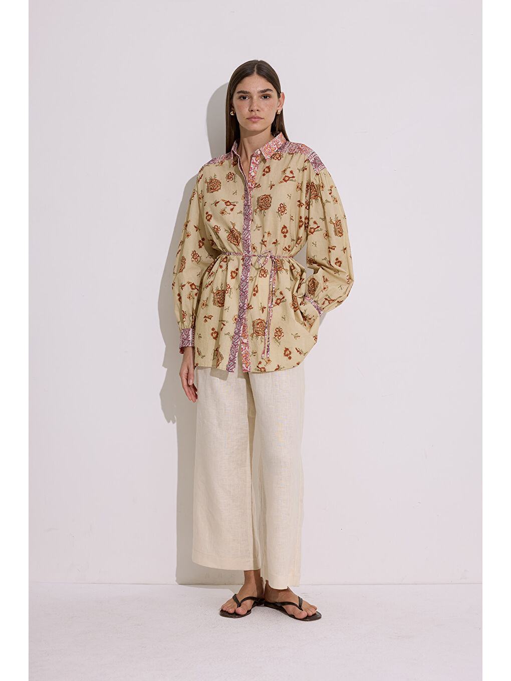 Sarı Desenli Pamuklu Gömlek Moly-2