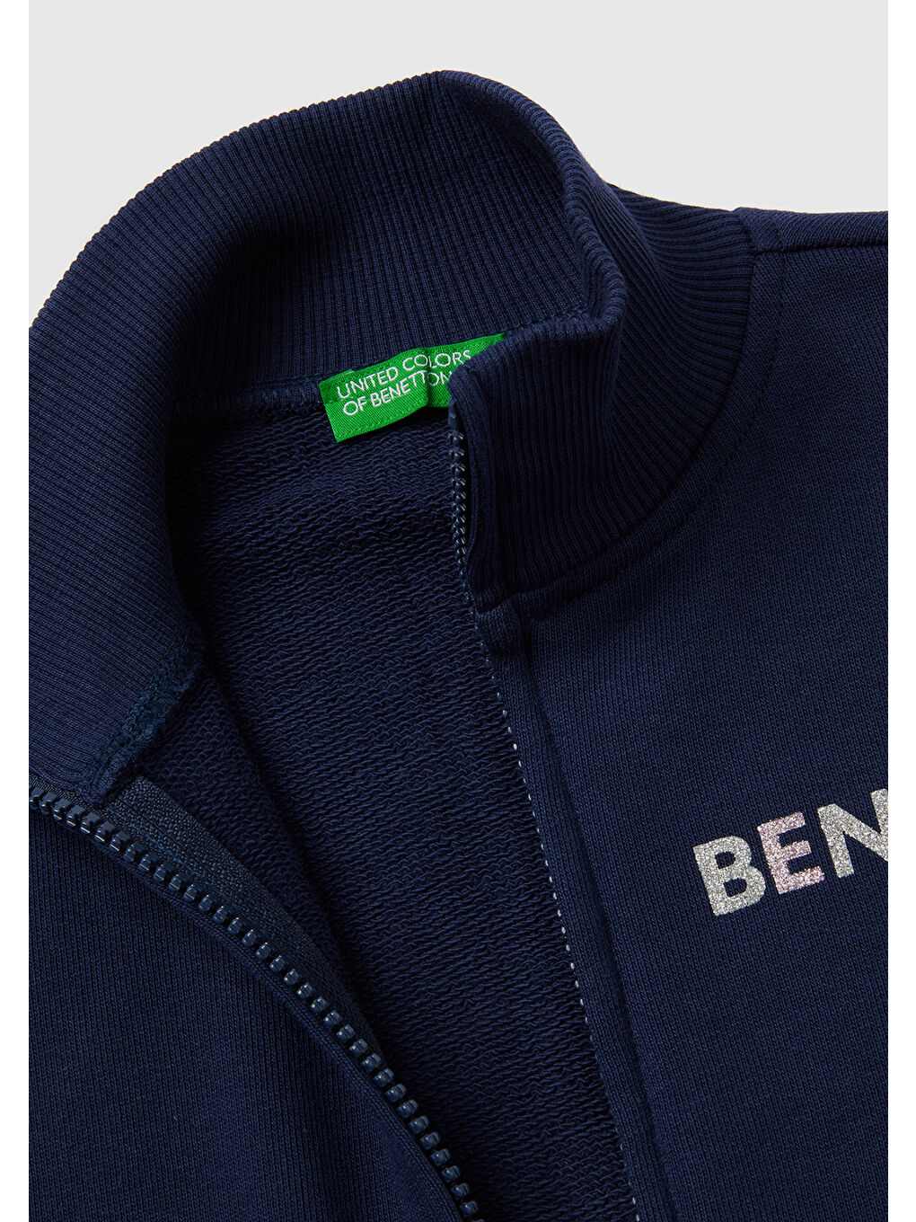 United Colors Of Benetton Kız Çocuk Lacivert Slogan Baskılı Dik Yaka Fermuarlı  Sweatshirt - 1