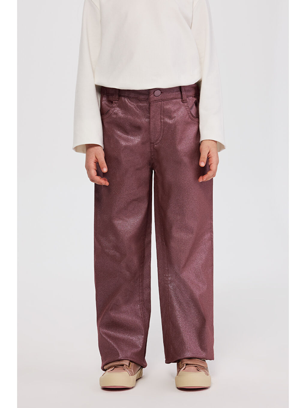 Kız Çocuk Simli Bordo Pantolon-1