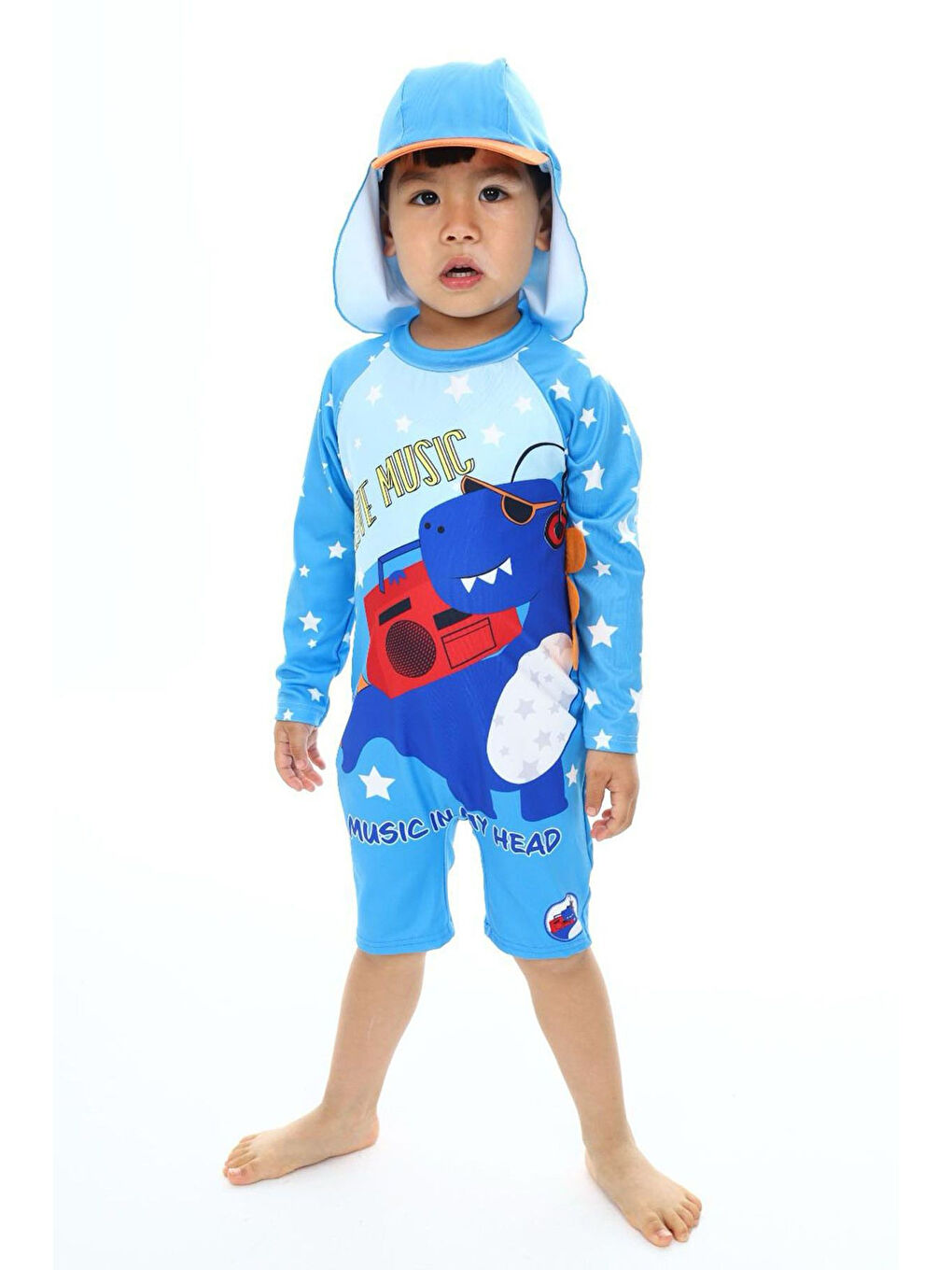 Mavi Şapkalı Fermuarlı Uzun Kollu Mayo-1