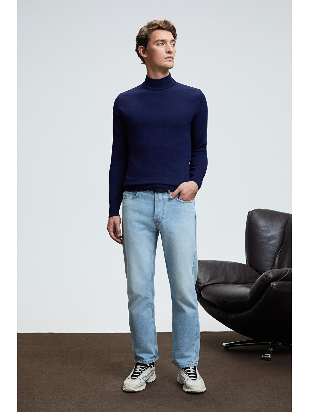 Rebel Erkek Yarım Balıkçı Yaka Basic Slim Fit Triko Lacivert Kazak-3