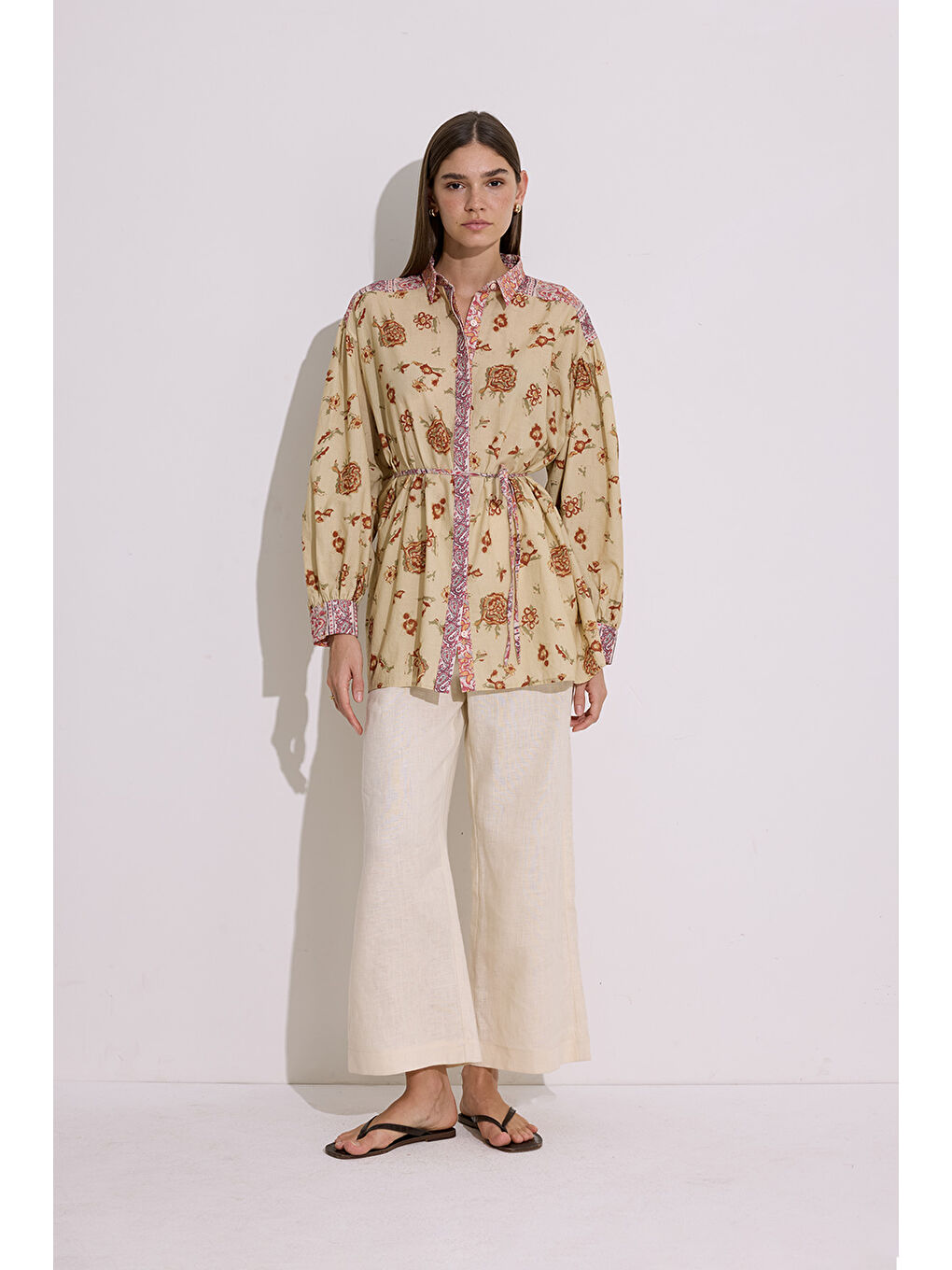 Sarı Desenli Pamuklu Gömlek Moly-3