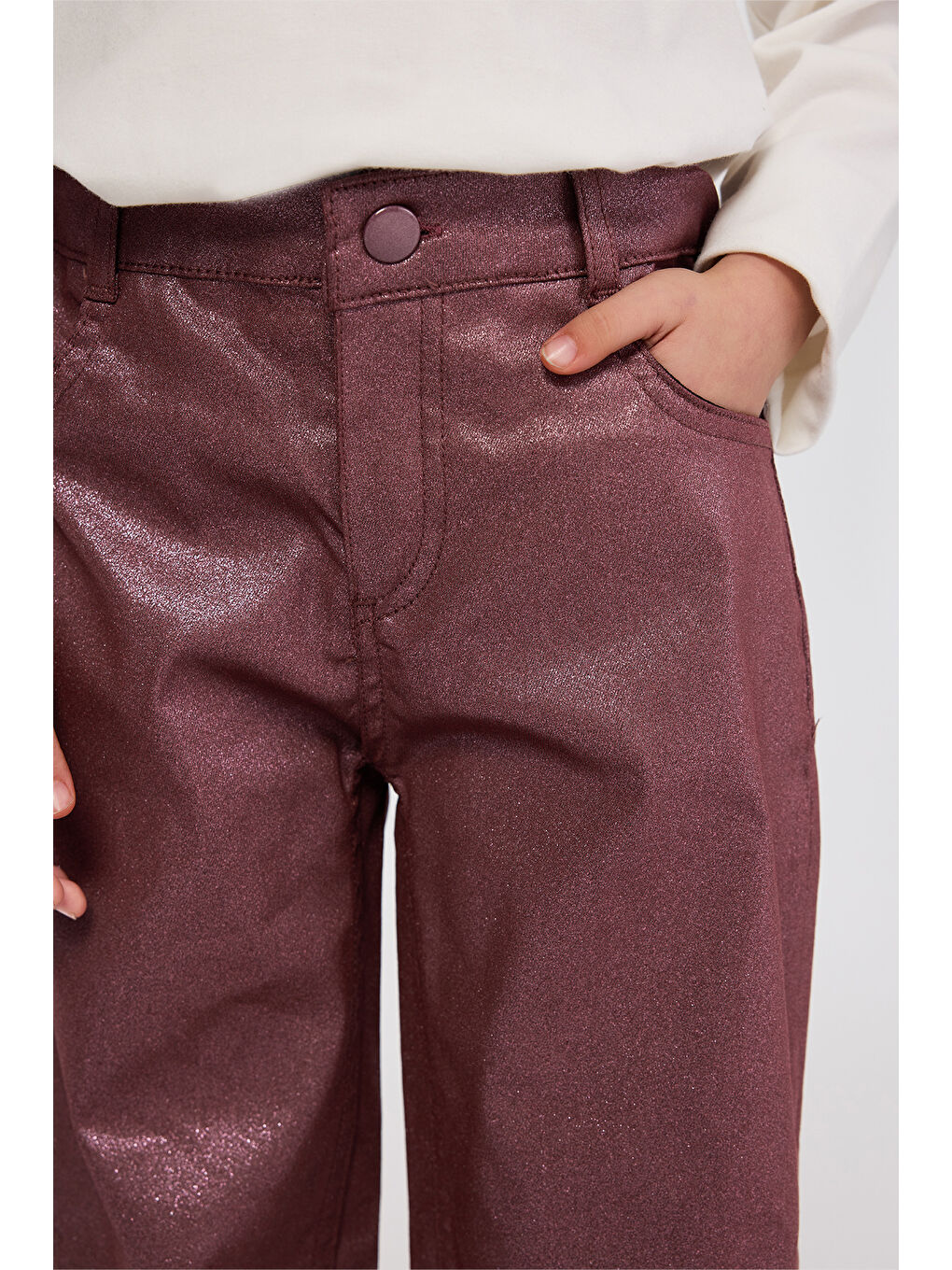 Kız Çocuk Simli Bordo Pantolon-3