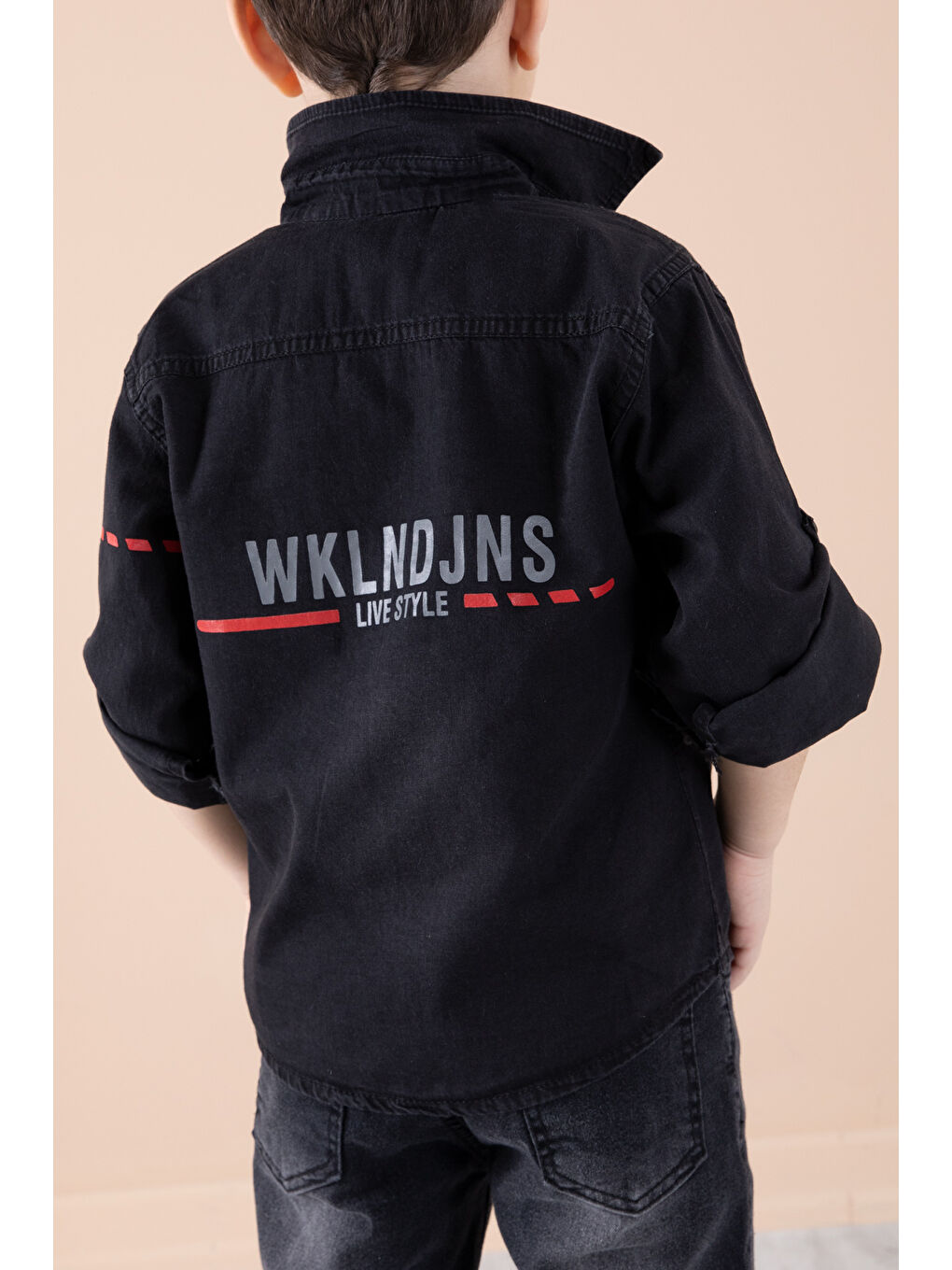 Siyah Sırtı Baskılı Jean Gömlekli Tişörtlü Erkek Çocuk 2li Takım 20270-4