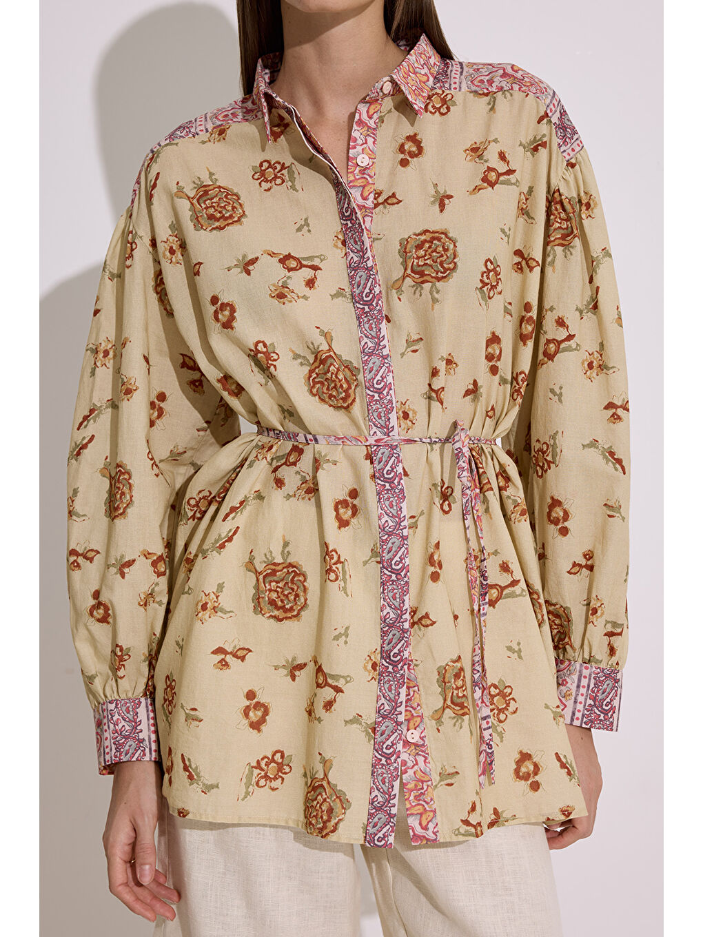 Sarı Desenli Pamuklu Gömlek Moly-4