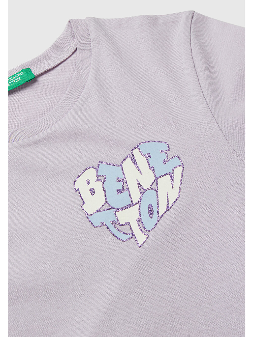 Kız Çocuk Lila Parıltılı Logo Baskılı Ribana Yaka Regular Fit T-shirt-2