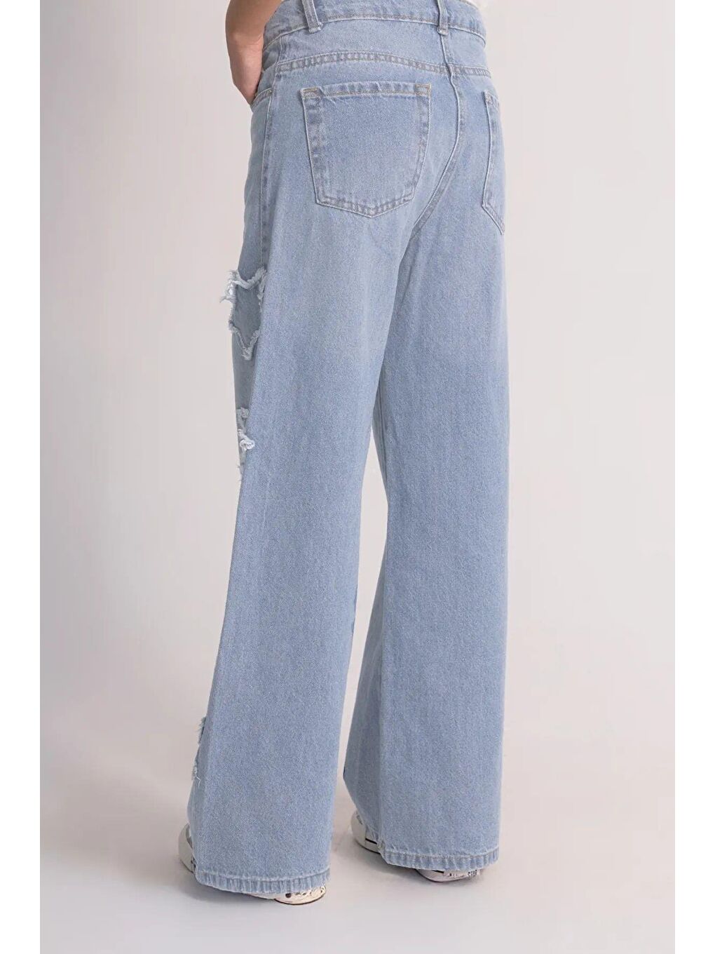 Mavi Kız Çocuk Yıldız Desenli Geniş Paça Jean Pantolon  9 14 Yaş-1
